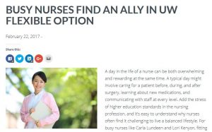 Communications for the competency-based education UW Flexible Option model includes this blog post and two RN-to-BSN program graduates.