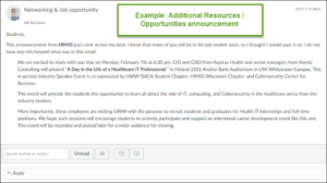 Screenshot of a Connection Announcement Highlighting Additional Opportunities for Students Outside of Class