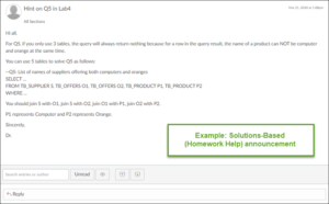 Screenshot of a Solutions-Based Announcement (Homework Help)