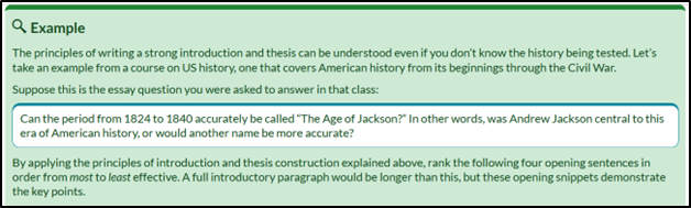 A screenshot of a webpage in which the instructor provides a sample essay question.